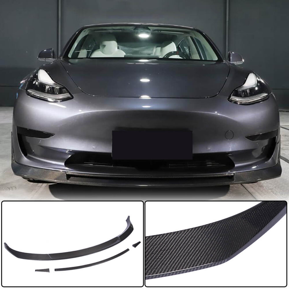 For Tesla Model 3 Carbon Fiber Front Bumper Lip Spoiler Aero Wide Body Kit