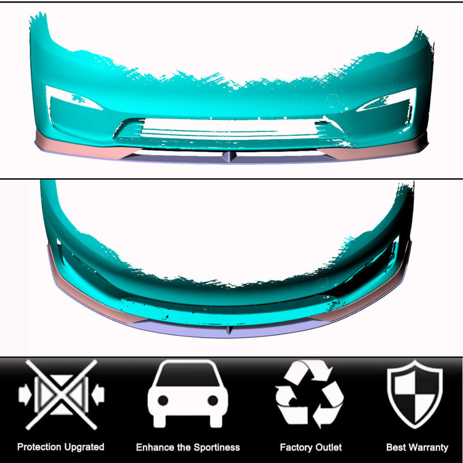 For Tesla Model S 2021-2023 Carbon Fiber Front Bumper Lip Chin Spoiler Wide Body Kit 3pcs