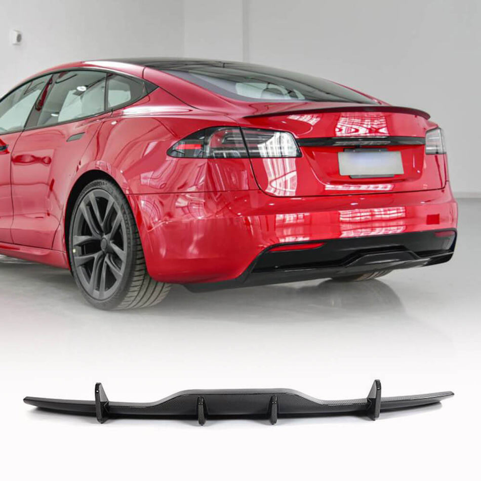 For Tesla Model S Plaid 21-23 Carbon Fiber Rear Bumper Diffuser Cover Lower Lip Spoiler Valance Protector Factory Outlet