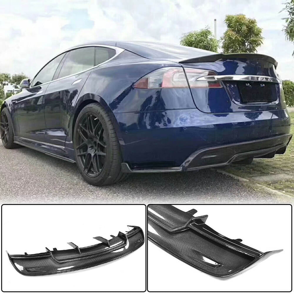 For Tesla Model S Carbon Fiber Rear Bumper Diffuser Valance Lip