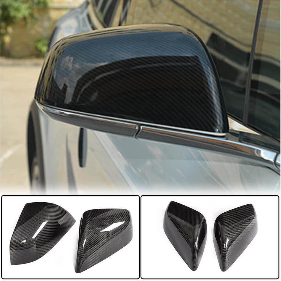 For Tesla Model X Dry Carbon Fiber Add-on Mirror Cover Rearview Caps Pair