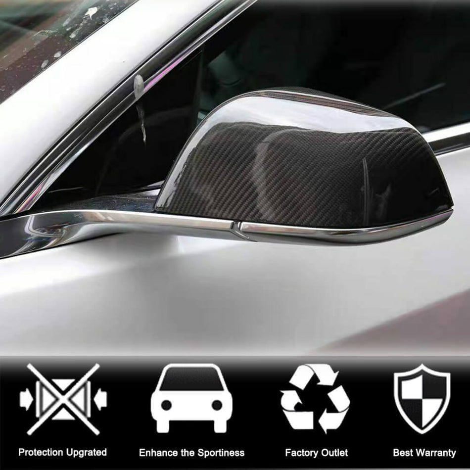 For Tesla Model X Dry Carbon Fiber Add-on Mirror Cover Rearview Caps Pair