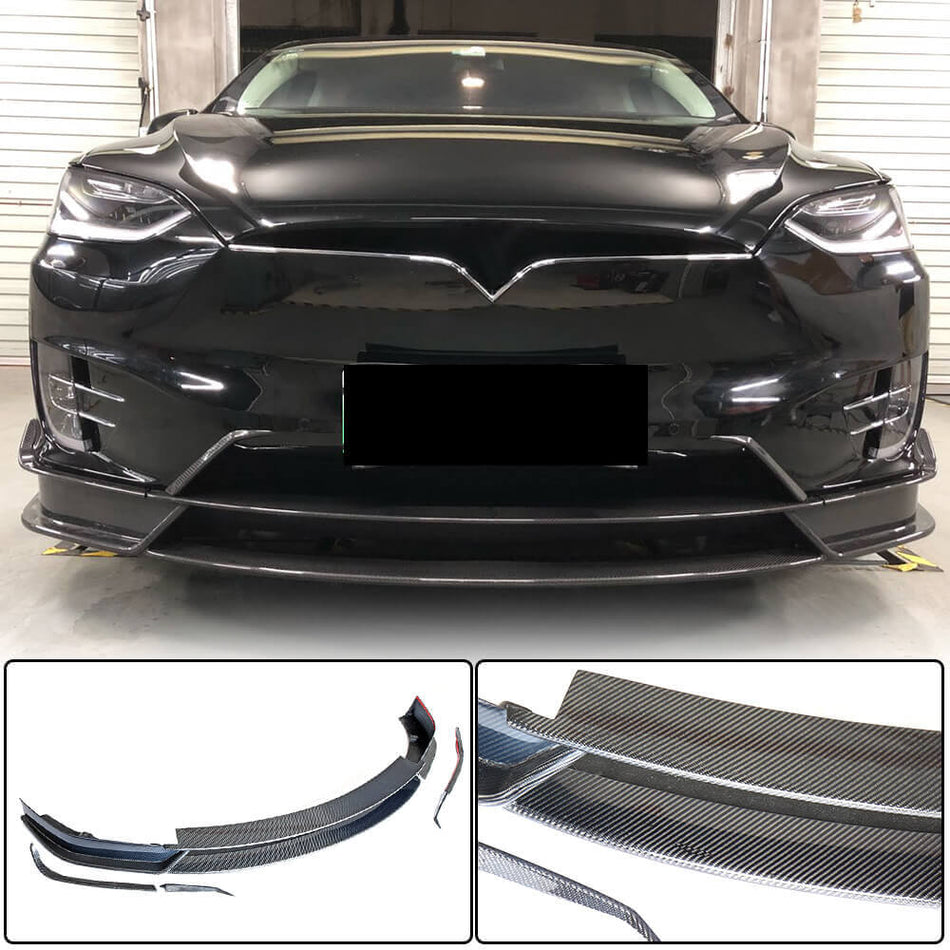For Tesla Model X Carbon Fiber Front Bumper Lip Chin Spoiler Wide Body Kit