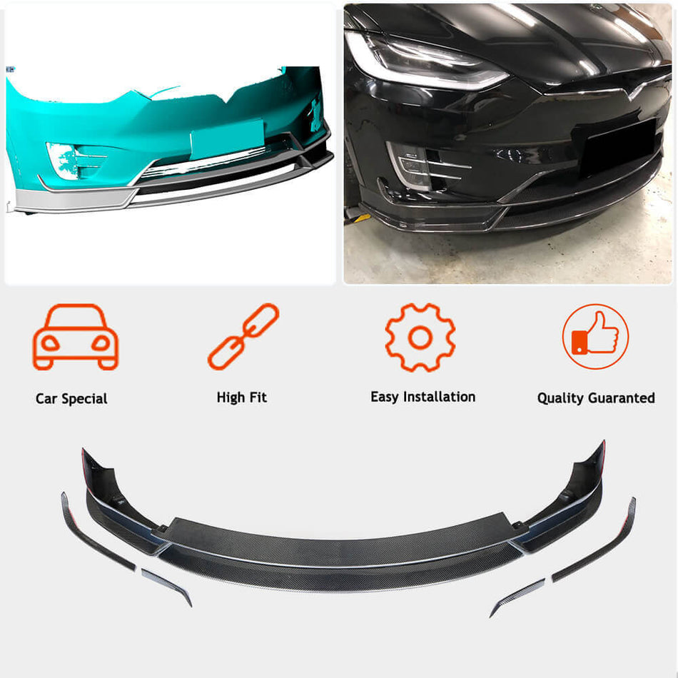 For Tesla Model X Carbon Fiber Front Bumper Lip Chin Spoiler Wide Body Kit