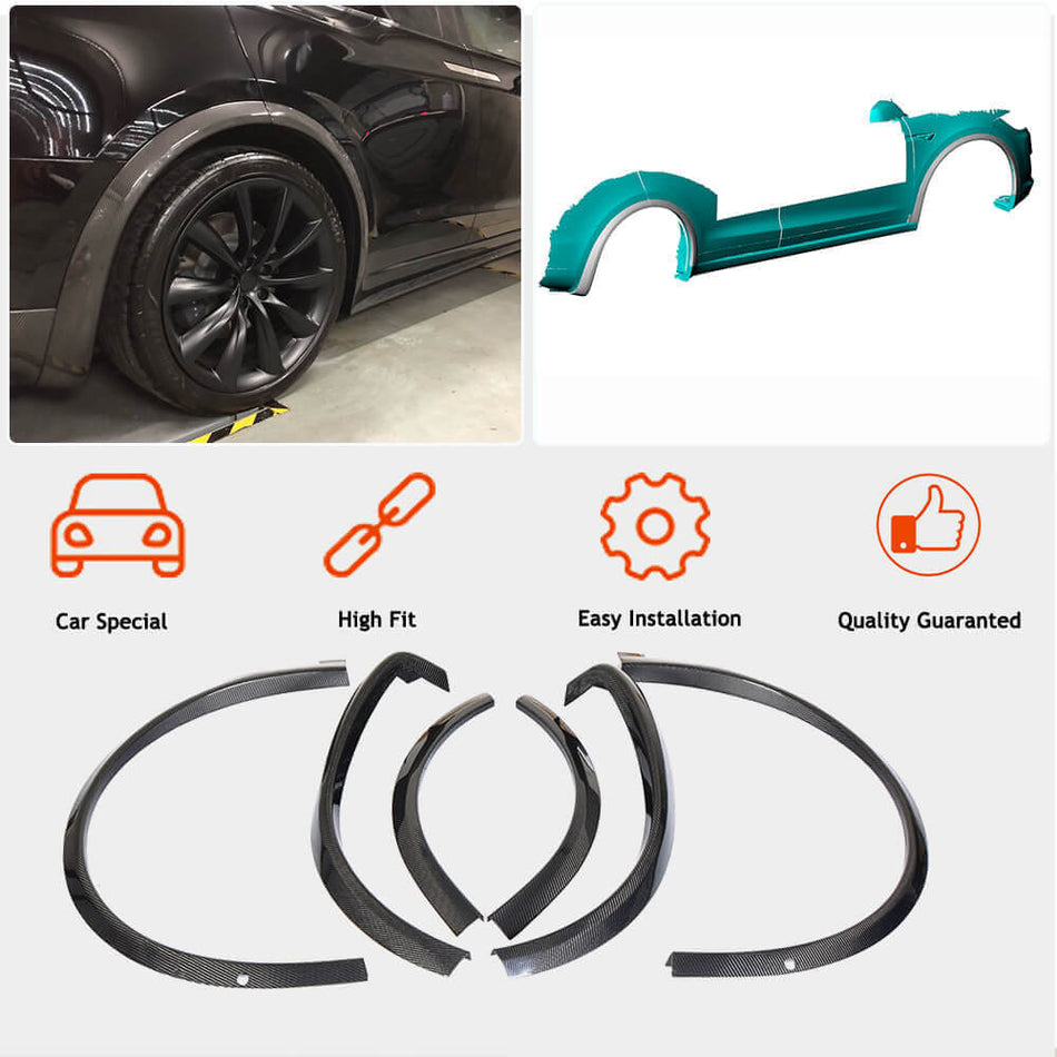 For Tesla Model X Carbon Fiber Wheel Arch Fender Flares Exterior Accessories