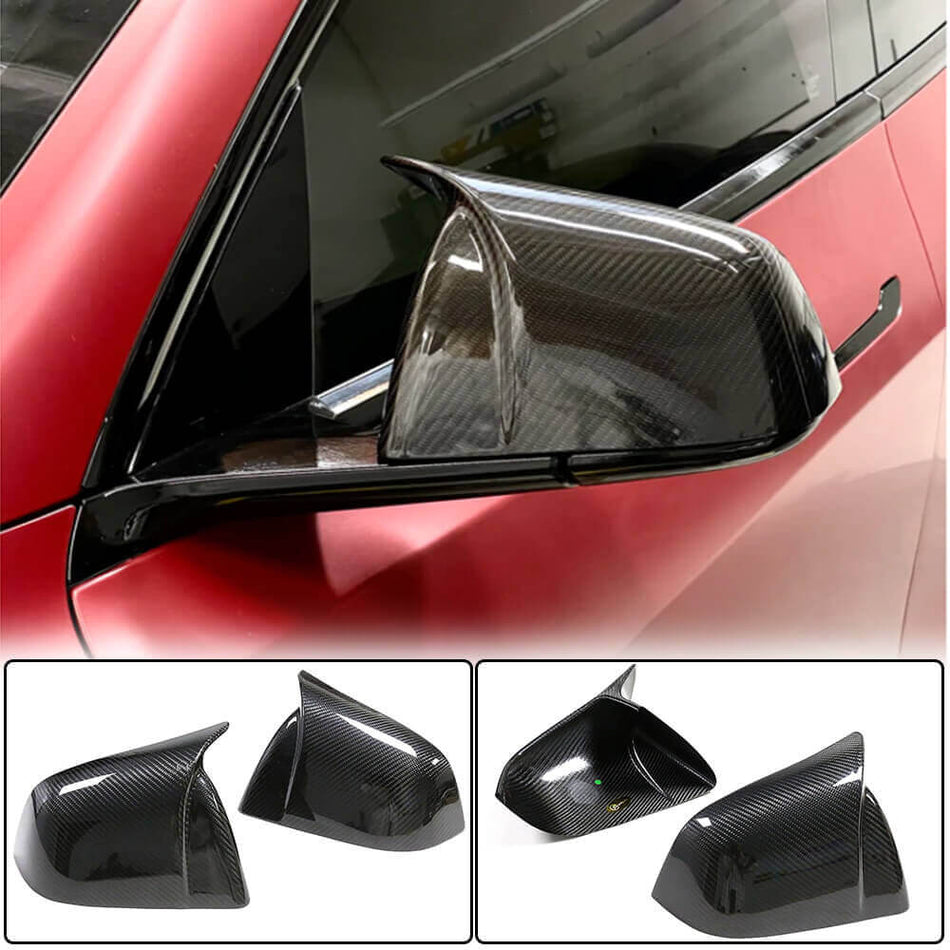 For Tesla Model Y Dry Carbon Fiber Add-on Side Rearview Mirror Cover Caps LHD Pair