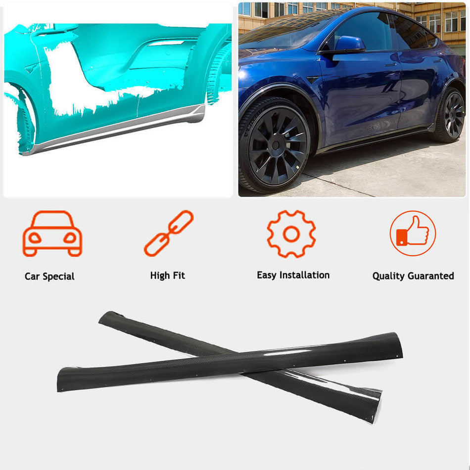 For Tesla Model Y Dry Carbon Fiber Side Skirts Door Rocker Panels Extension Lip