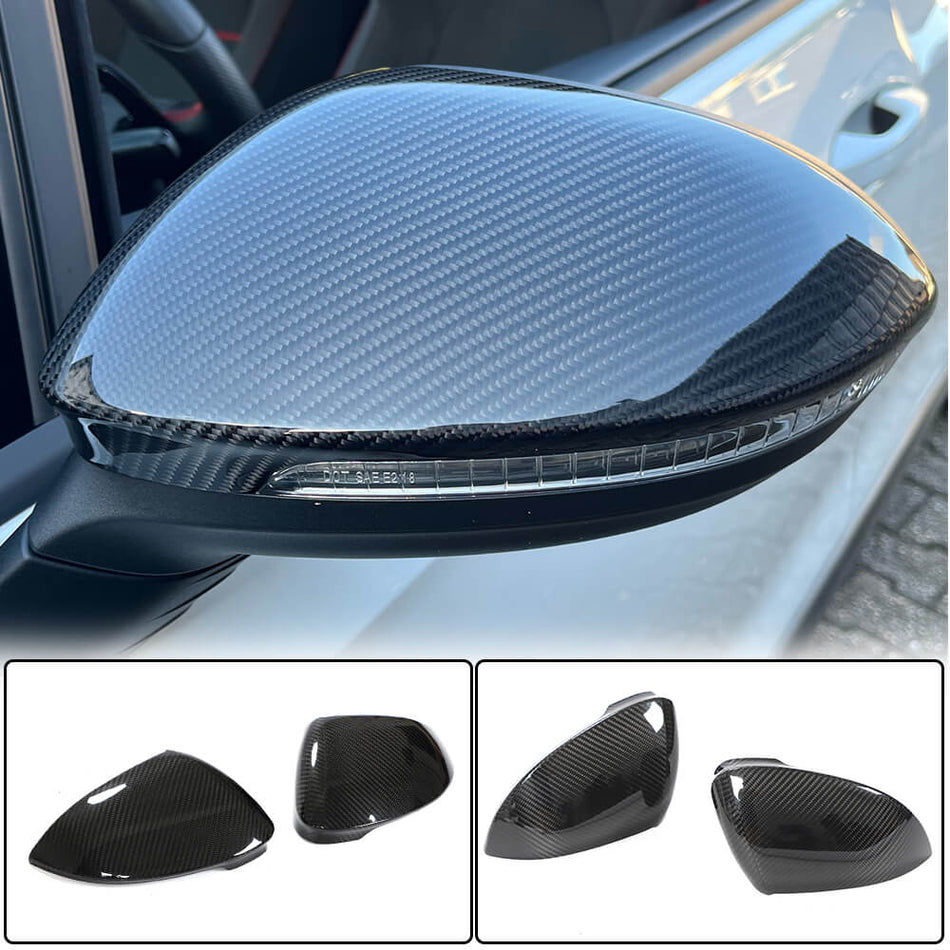 For Volkswagen VW Golf 8 MK8 GTI R Rline Prepreg Dry Carbon Fiber Add-on Side Mirror Cover Caps W/Lane Assist
