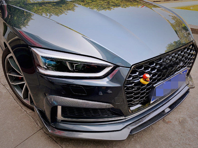 Audi S5 B9 carbon fiber front lip installed angled view