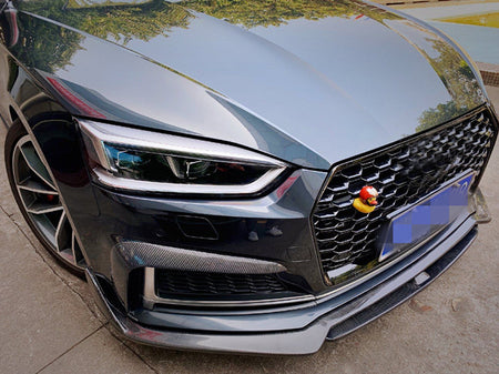 Audi S5 B9 carbon fiber front lip installed angled view