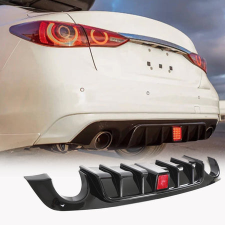 Infiniti Q50 2018-2023 Rear Bumper Diffuser With LED Brake Light Glossy Black ABS-Ahacarbon
