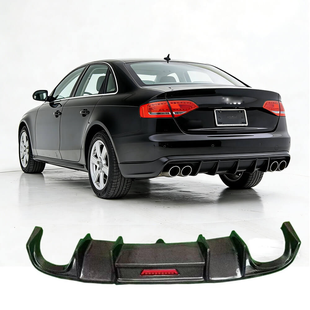 2008–2011 Audi A4 B8 Sedan carbon fiber rear bumper diffuser installed rear view
