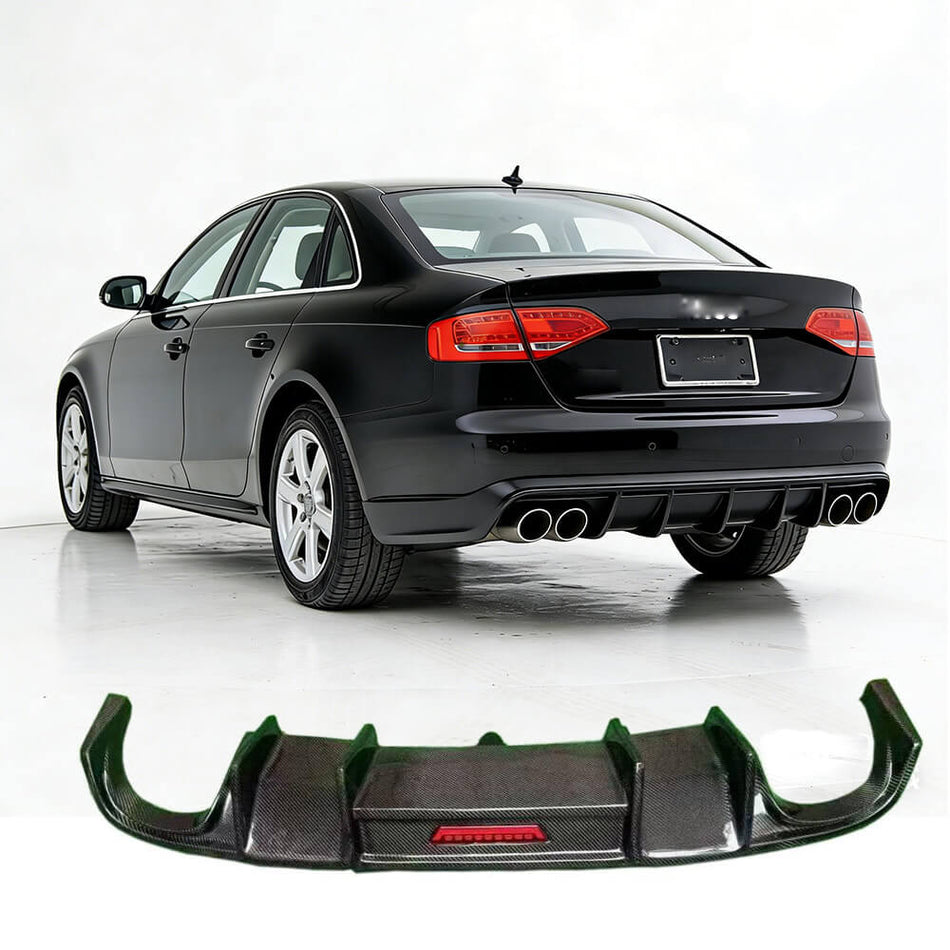 2008–2011 Audi A4 B8 Sedan carbon fiber rear bumper diffuser installed rear view