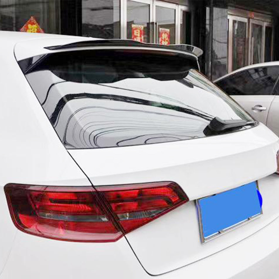 2014–2020 Audi A3 Hatchback gloss black ABS roof spoiler installed rear view
