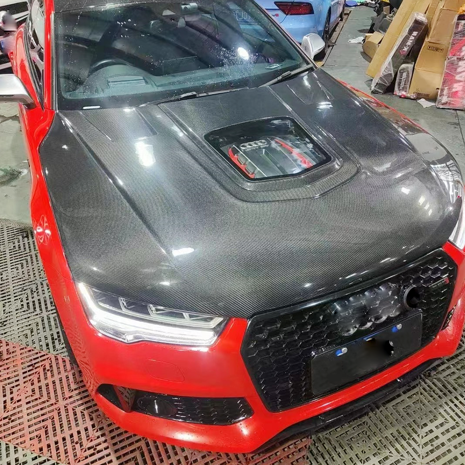 2016 Audi S7 C7.5 vented carbon fiber hood installed front view