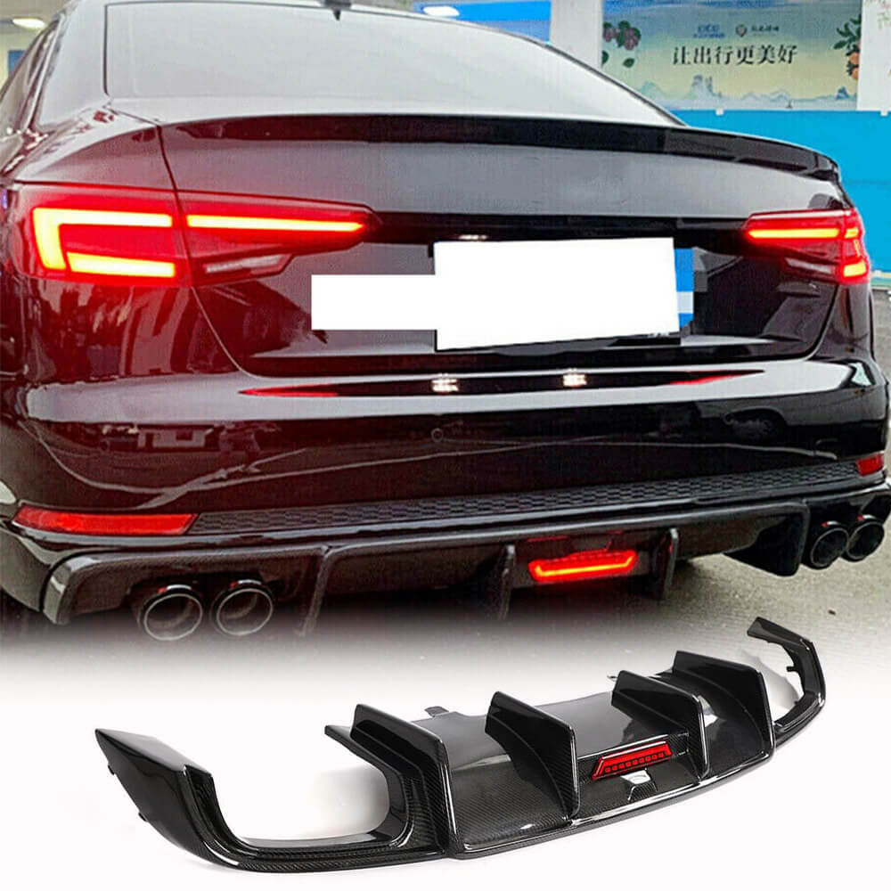 2017–2019 Audi A4 B9 Base Sedan carbon fiber rear bumper diffuser installed