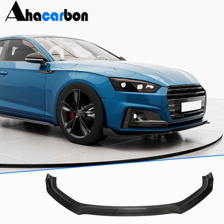 One-piece carbon fiber front lip installed on a 2017–2019 Audi A5 B9 S Line or S5 B9 front bumper