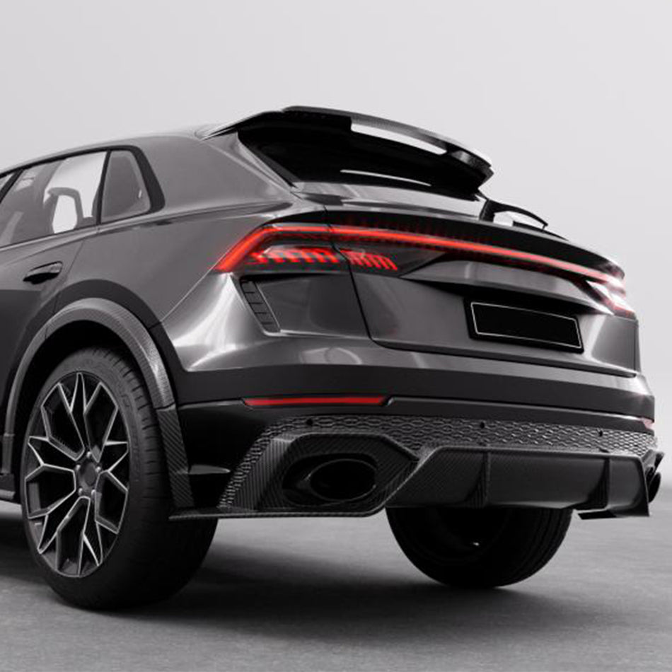 2020–2023 Audi RS Q8 carbon fiber rear bumper diffuser installed rear view