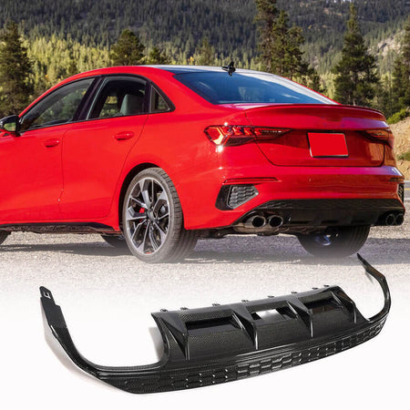 2022–2023 Audi A3 S Line and S3 8Y Sedan carbon fiber rear diffuser with vehicle preview