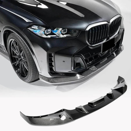 2023-2024 BMW G05 X5 LCI M-Sport 3D style carbon fiber front bumper lip installed view