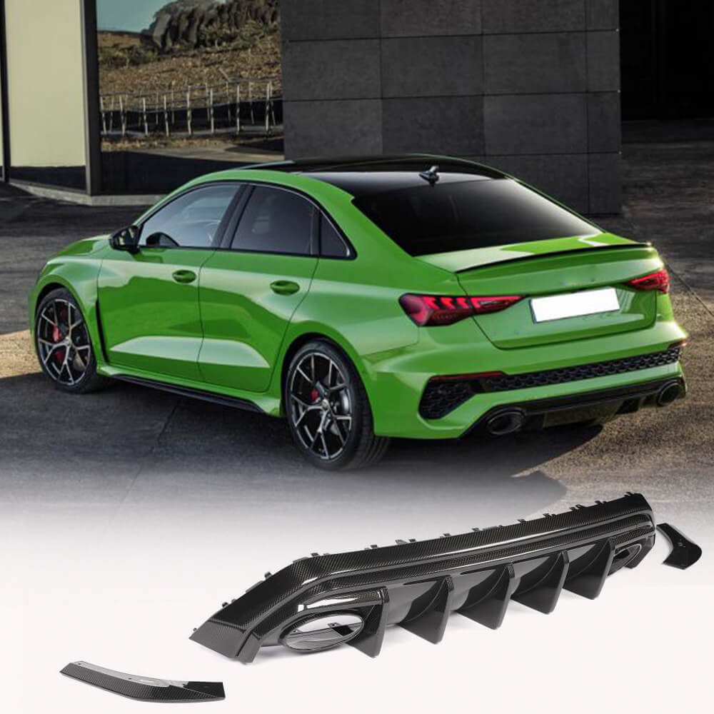 Dry carbon rear diffuser installed appearance on a 2025 Audi RS3 8Y.5