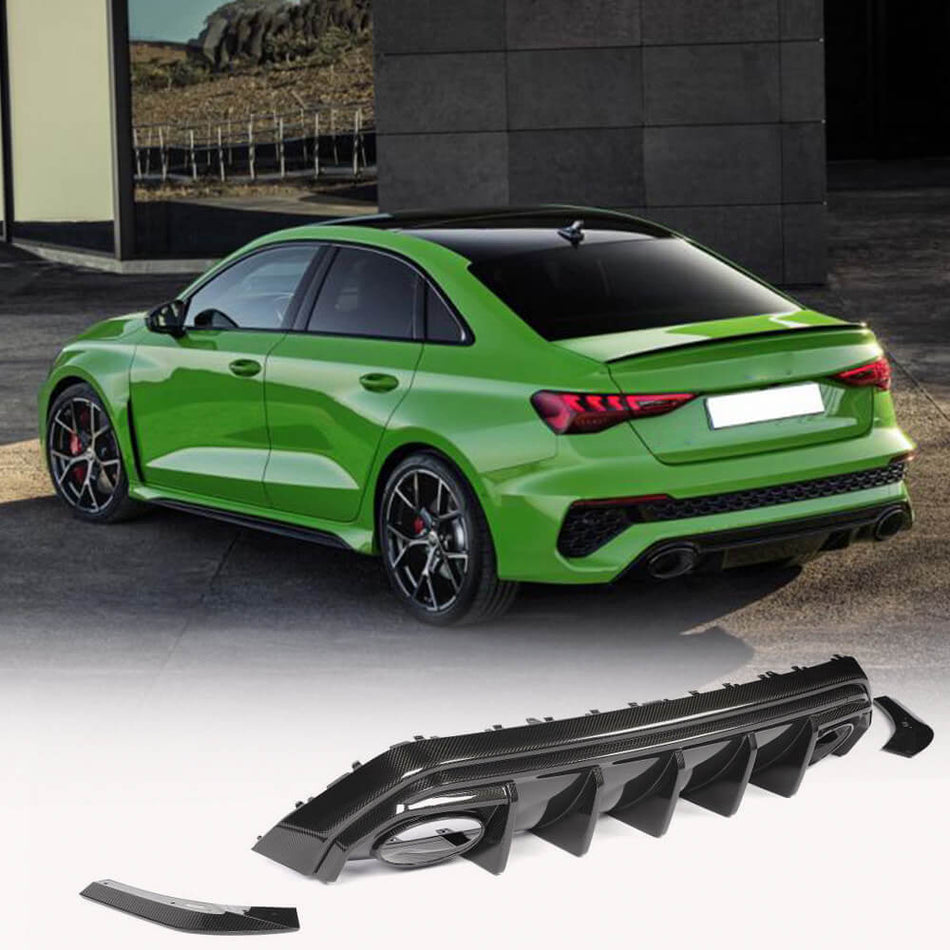 Dry carbon rear diffuser installed appearance on a 2025 Audi RS3 8Y.5