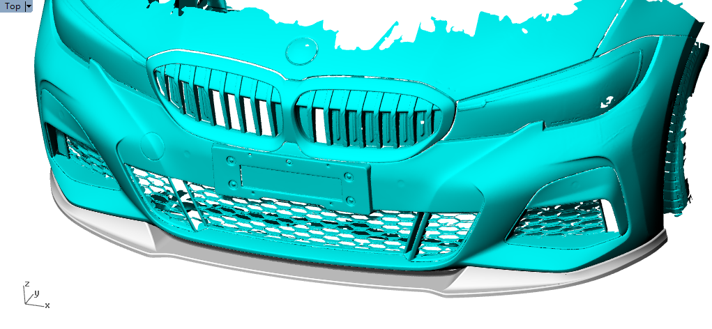 BMW M340i front bumper lip CAD fitment view