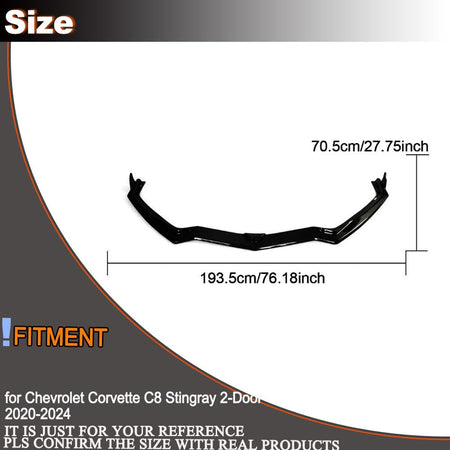 Gloss Black Front Bumper Lip for Chevrolet Corvette Stingray C8 2020-2024 | Fiberglass Front Chin Spoiler Splitter Protector 