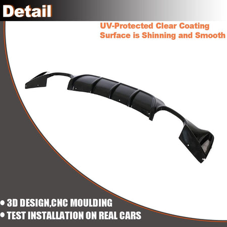 Gloss Black Rear Diffuser Compatible with BMW F32 F33 F36 M Sport 2014-2020 Glossy Black Rear Quad Diffuser Lower Bumper Lip 
