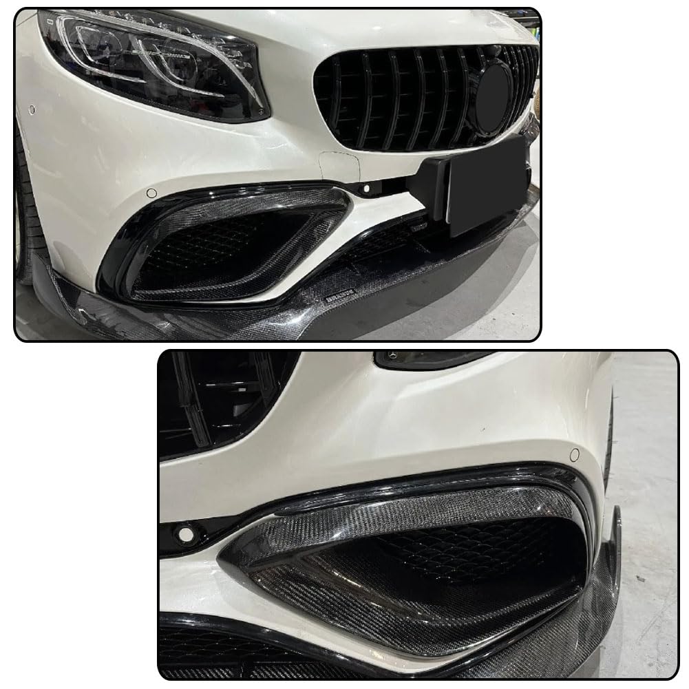 Carbon Fiber Front Bumper Air Vent Cover Fins fits for Mercedes Benz C217 S63 AMG 2018-2023 Fog Lamp Grill Cover Protector Bu
