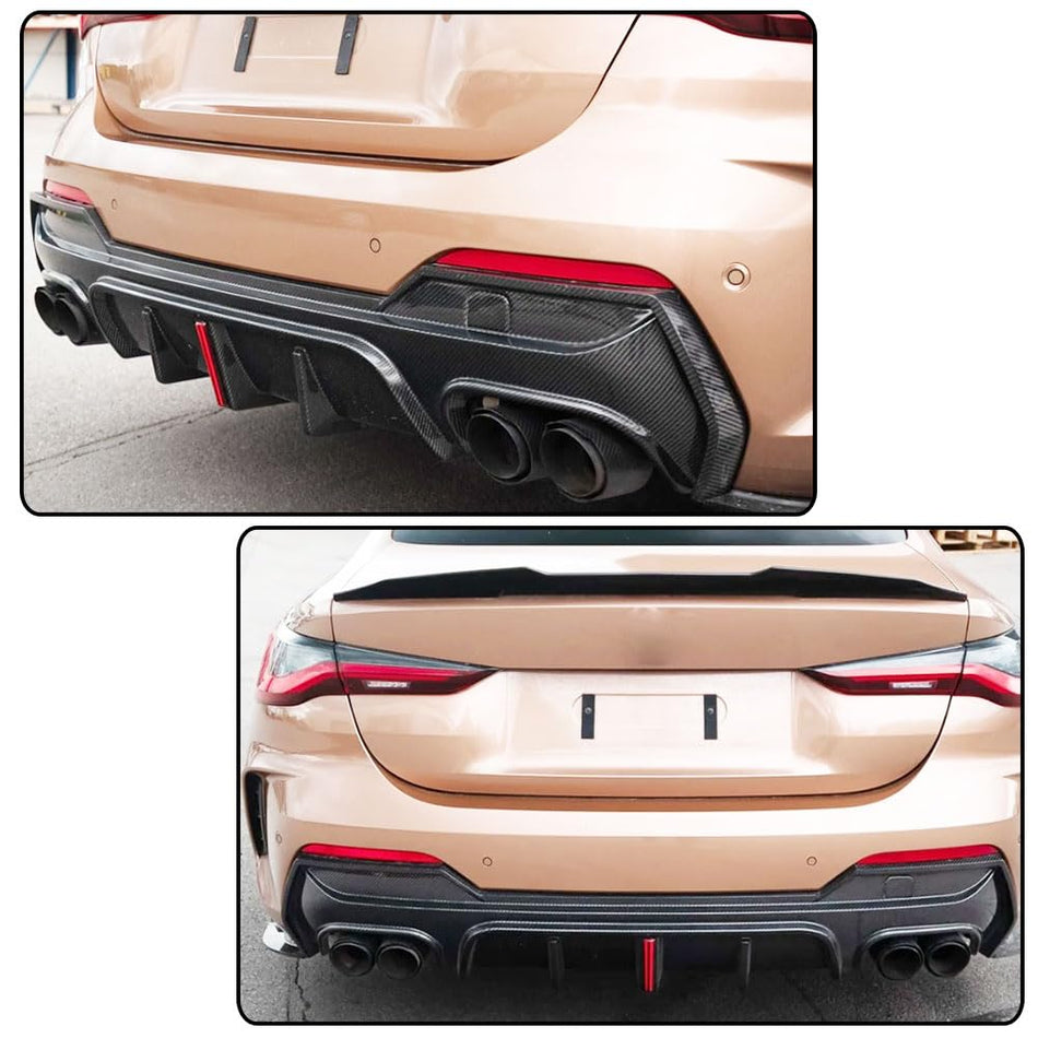 G22 Carbon Fiber Rear Diffuser Compatible with BMW 4 Series G22 G23 430i M440i 2021-2026 Lower Bumper Lip Spoiler Body Kit(wi
