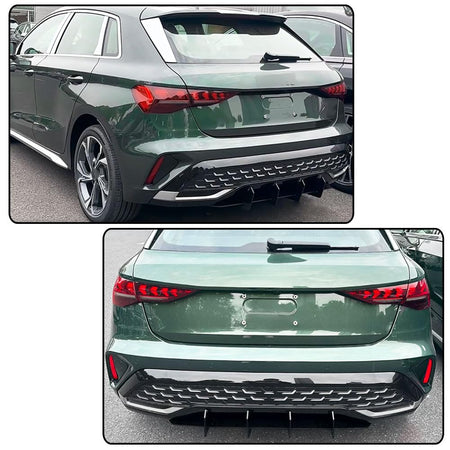 Gloss Black Rear Bumper Diffuser Lip Shark Fin for Audi A3 8Y Sline 2024+ | ABS Lower Bumper Lip Spoiler Body Kit Factory Out