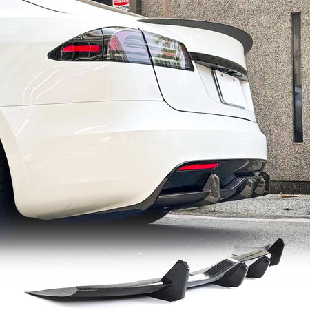 Carbon Fiber Rear Diffuser Fits for Tesla Model S Plaid 2021-2024 Sedan 4 Door Air Dam Lower Bumper Lip Spoiler Valance Prote