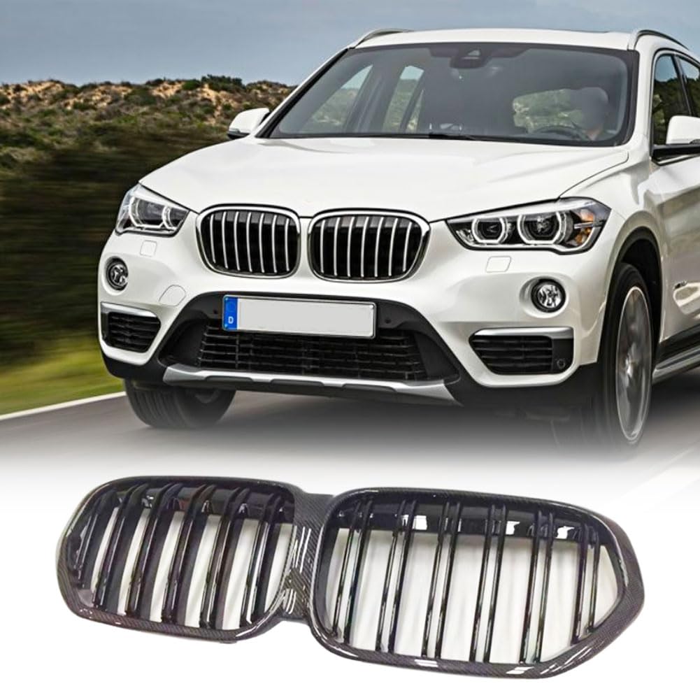 Carbon fiber Front Kidney Grille Racing Grill Compatible with BMW X1 F48 F49 2016-2019 xDrive28i&sDrive28i Front Hood Grille 