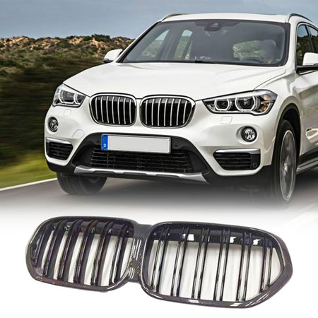 Carbon fiber Front Kidney Grille Racing Grill Compatible with BMW X1 F48 F49 2016-2019 xDrive28i&sDrive28i Front Hood Grille 
