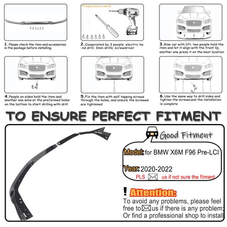 Dry Carbon Fiber Front Lip Compatible with BMW X6M F96 2020-2022 Front Bumper Lip Chin Spoiler Splitters Protector Body Kits 