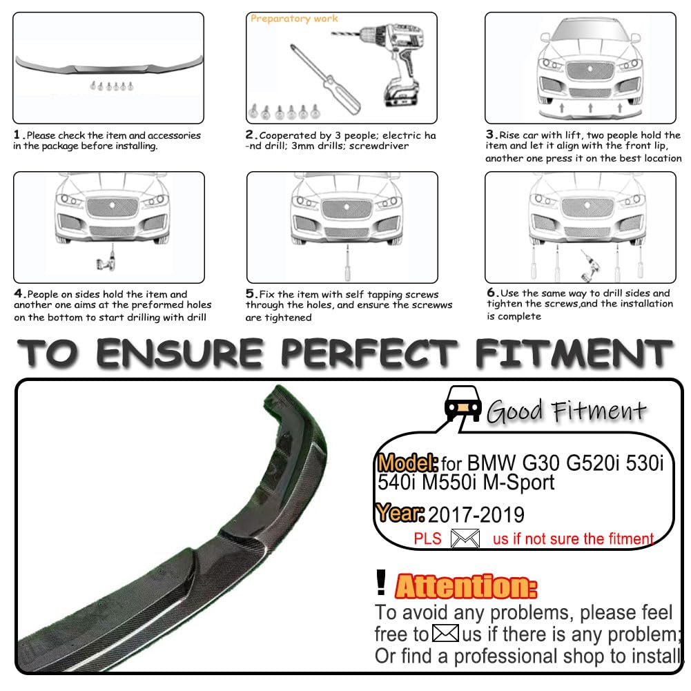 Carbon Fiber Front Lip for BMW G30 5 Series M Sport 4-Door 2017-2019 530i 540i M-tech Bumper Air Dam Lower Chin Splitter Prot