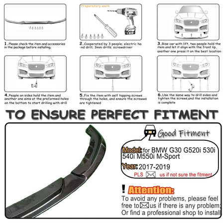 Carbon Fiber Front Lip for BMW G30 5 Series M Sport 4-Door 2017-2019 530i 540i M-tech Bumper Air Dam Lower Chin Splitter Prot