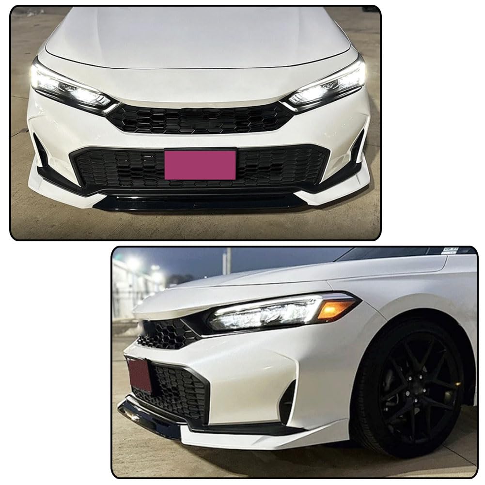 Pearl White Black Front Lip for Honda Civic Sedan & Hatchback 2025 2026 ABS | Air Dam Chin Spoiler Diffuser Guard Protector B