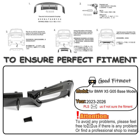 X5 Carbon Fiber Rear Bumper Diffuser Fits for BMW X5 G05 Base Model 2023-2026 Lower Bumper Lip Spoiler Body Kit Factory Outle