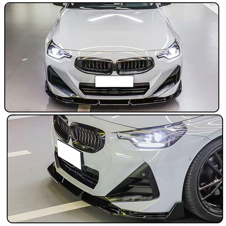 Gloss Black Front Lip Spoiler Compatible with BMW 2-Serie G42 220i 230i M240i Coupe M Sport Bumper 2021-2023 ABS Car Front Bu