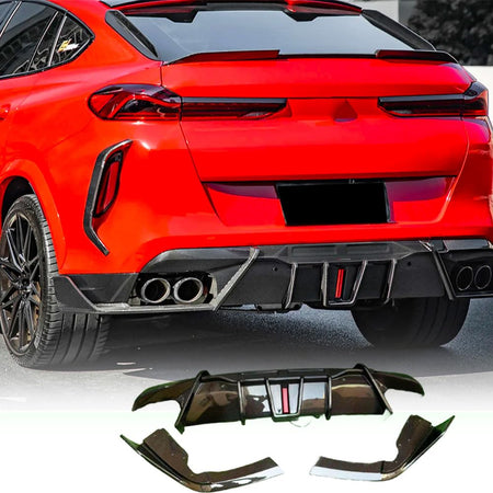 Real Carbon Fiber Rear Bumper Diffuser Compatible with BMW X6M F96 Sport Utility 4-Door 2019-2025 Lower Bumper Lip Diffuser B
