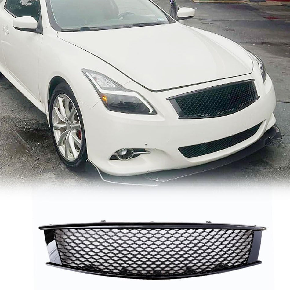 MCARCAR KITGloss Black Front Hood Grill Grille Cover Compatible with Infiniti G37 2008-2013 Coupe 2Door Replacement Conversio