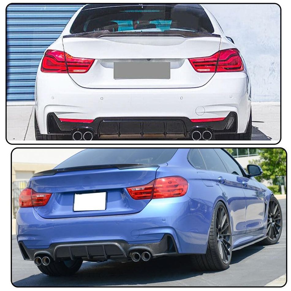 Gloss Black Rear Diffuser Compatible with BMW F32 F33 F36 M Sport 2014-2020 Glossy Black Rear Quad Diffuser Lower Bumper Lip 