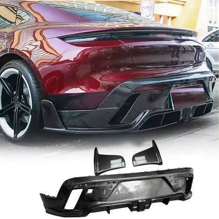 Carbon Fiber Rear Diffuser Compatible with Porsche Taycan Turbo S Sedan 4-Door 2019-2024 Auto Rear Lower Bumper Lip Spoiler B