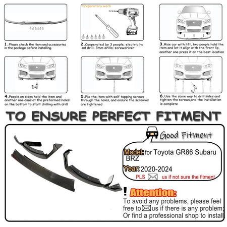 Carbon Fiber Front Bumper Lip for Toyota GR86 &for Subaru BRZ 2022-2024 | Abrasion-Resistant Robust Lip Body Kit Bumper Split