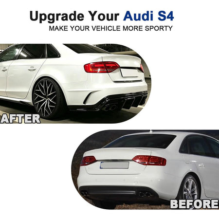 Gloss Black ABS Rear Diffuser for Audi S4 B8 2008 2009 2010 2011 2012 | Stylish Rear Bumper Diffuser Self‑Tapping Screws Moun