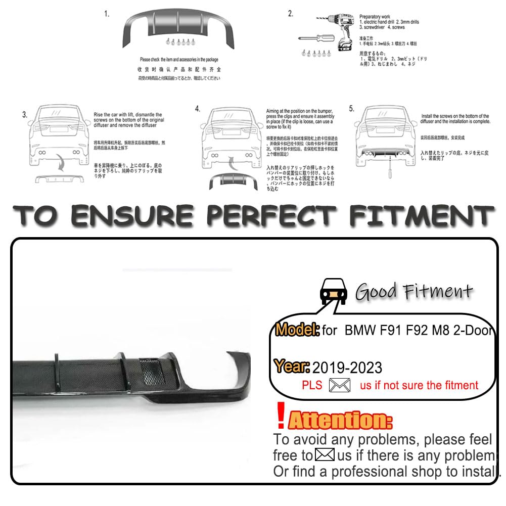 Carbon Fiber Rear Bumper Diffuser for BMW M8 F91 F92 2Door 2020-2025 | 8 Series Lower Spoiler Bumper Guard Body Kit Lightweig