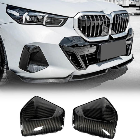 Dry Carbon Fiber Front Bumper Air Intake Vent Covers Compatible with BMW 5-Series I5 G60 530i 540i 2023-2025 Front Duct Trim 