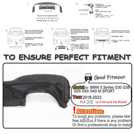 Carbon Fiber Rear Diffuser for BMW 5 Series G30 G38 M Sport 2018-2023 520i 530i 540i M Packet Auto Upper Bumper Lip Spoiler B